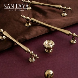 Santaya Solid PVD Gold Brass Handles Kitchen Cabinet Pulls Bedroom Wardrobe Drawer <strong>Knobs</strong> Furniture Handle - Product Image 2