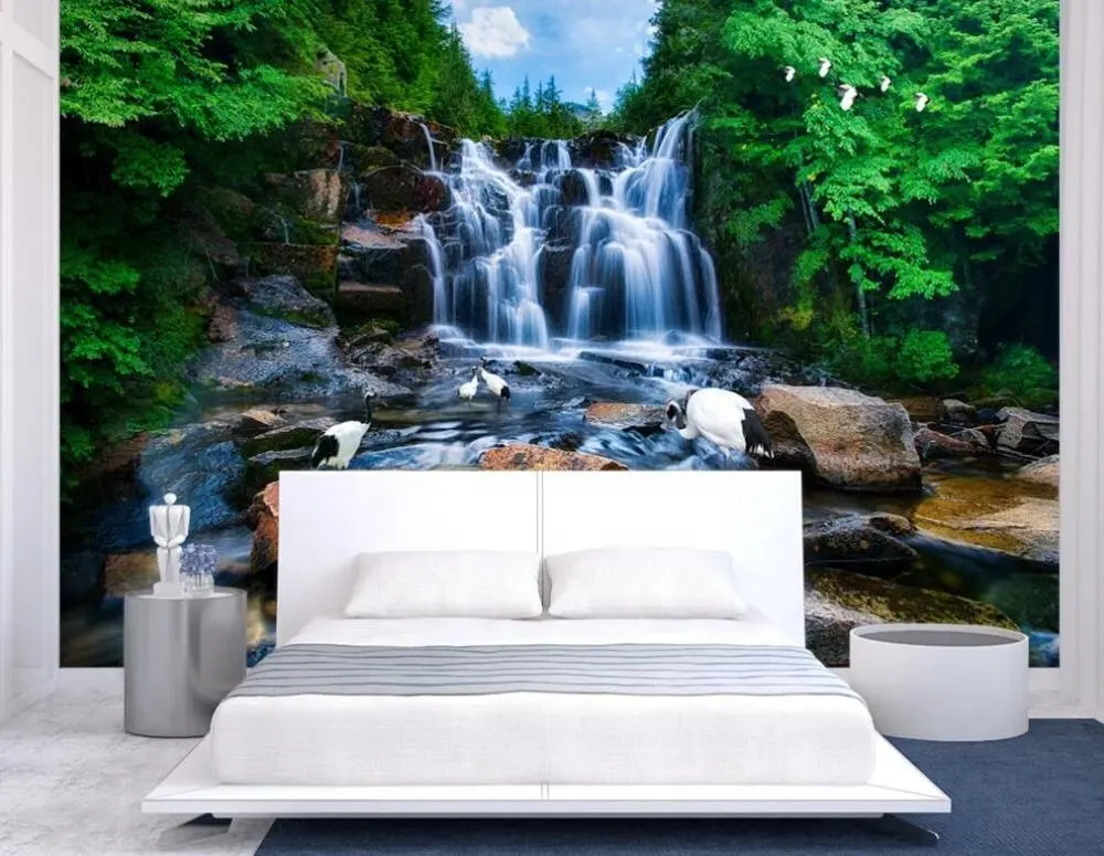 ZHIHAI Mountain Waterfall Flowing Water Mural Landscape Background Wall 3d Wallpaper Home Decoration Guangzhou Graphic Design