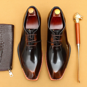 Zapatos Oxford Casuales de Negocios para Hombre, Cuero Genuino, Punta Cuadrada, Estilo Británico, Alto Brillo, Formales para Boda, Transpirables, Antideslizantes - Product Image 3