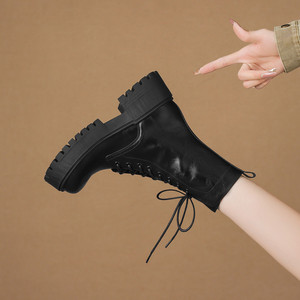 Botines de Piel Auténtica de Alta Calidad, Estilo Coreano, Otoño/Invierno 2025, Nuevos, Simples, Versátiles, con Cordones Delanteros y Tacón Alto - Product Image 6