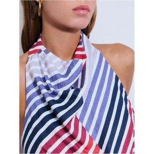 FOXA Women's Striped Cowl Neck Halter <b>Top</b> Sleeveless Wrap Tie Waist Open Back Tank <b>Top</b> - Product Image 4