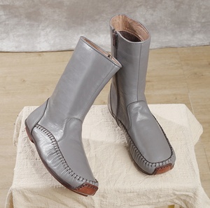 Mocassins à fermeture éclair pour femmes, personnalisés, de haute qualité, avec talons épais pour augmenter la taille, en cuir véritable - Product Image 4