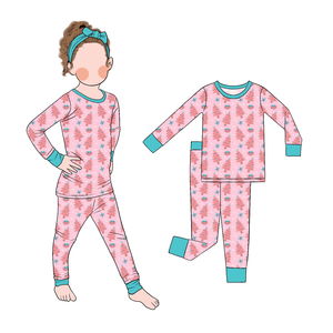 Pyjamas pour enfants Little Glow Kid, vente en gros, filles, manches longues, deux pièces, mignons, Noël, imprimé personnalisé, pain d'épices, bébé - Product Image 6