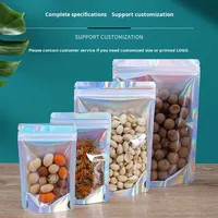 Sacs d'emballage cosmétique holographiques en PET Mylar, qualité alimentaire, étanches à l'humidité, avec fermeture éclair, impression en gravure