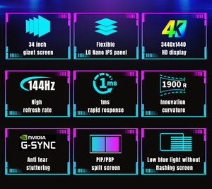 Écran LED courbe de 34 pouces <span class=keywords><strong>4K</strong></span> 75Hz LCD Moniteur de jeu sans bordure avec ports DP VGA et barre de rétroéclairage RVB - Product Image 5