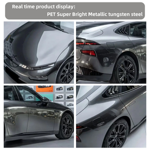 Super Bright Metallic Tungsten Steel Polyester Backing Car <strong>Wrap</strong> Vinyl <strong>Black</strong> <strong>Wrap</strong> Color-Changing Function for Body Made PET - Product Image 4