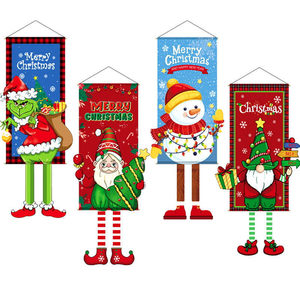 Bannière de porte en tissu non tissé, motif Père Noël et Bonhomme de neige, ornement suspendu pour la décoration de la maison et des fêtes de Noël - Product Image 1