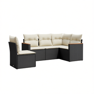 Ensemble de canapés de jardin en rotin noir, 5 pièces, avec housses amovibles, mobilier d'extérieur, sièges de style contemporain pour 5 personnes - Product Image 1