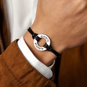 Pièce de monnaie personnalisée avec logo de coordonnées gravé, année de <span class=keywords><strong>naissance</strong></span> réglable, <span class=keywords><strong>bracelet</strong></span> en cuir <span class=keywords><strong>personnalisé</strong></span> pour hommes - Product Image 4
