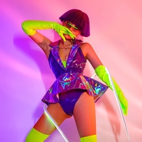 Costume de go en cuir pour femmes, nouveau, Sexy, Costume Laser Fluorescent vert, pour danseuse de discothèque, Jazz et danse, vêtement de scène de chanteur