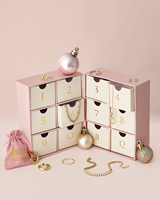 Boîte de calendrier de l'avent de Noël de luxe personnalisée, 12 tiroirs, emballage en carton rigide rose émeraude pour cadeaux de fêtes