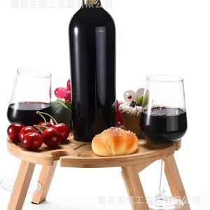 Wooden Round Folding <b>Table</b> Outdoor <b>Portable</b> <b>Picnic</b> <b>Table</b> Tripod Base Solid Wood Rustic Design - Product Image 3