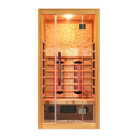 Sauna Infrarroja para el Hogar Smartmak, Sauna de Madera de Hemlock Canadiense para 2 Personas con Iluminación de Cielo Estrellado, Altavoces y Barra de Oxígeno