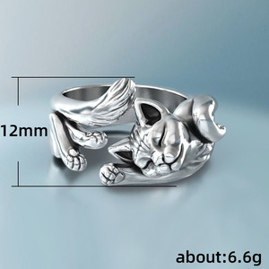 Squisito Anello Decorativo da Donna in Rame Placcato Argento a Forma di Gatto - Product Image 3