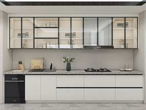 Gabinetes de Cocina Modernos y Elegantes con Cristal, Amplio Almacenamiento, Isla con Encimera de Cuarzo, Construcción de Madera Contrachapada y Fregadero - Product Image 5