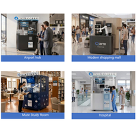 Station de café intelligente sans personnel, bras robotisé à 6 axes, en acier inoxydable, kiosque à café, impression photo personnalisée, nettoyage automatique