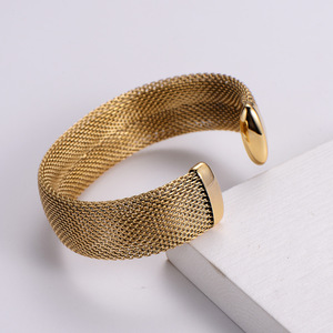 Women's Stainless Steel Wide Cuff Bracelet with Mesh Design Waterproof Fashion <b>Bangles</b> Jewelry - Product Image 6