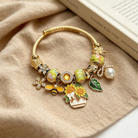 Bracelet Fanhua Jewelry Tiktok, best-seller, étanche, en acier inoxydable plaqué or, motif tournesol et abeille.