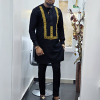 Ensemble ethnique africain pour hommes, 2 pièces, tunique à manches longues brodée et pantalon, costume traditionnel