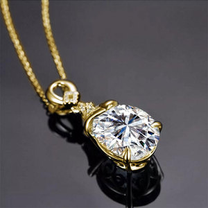 VVS <b>D</b> GRA 3 Carat Oval Cut Moissanite Solitaire Pendant diamond Copper 14K Gold Filled <b>Necklace</b> couples jewelry For Gift - Product Image 3