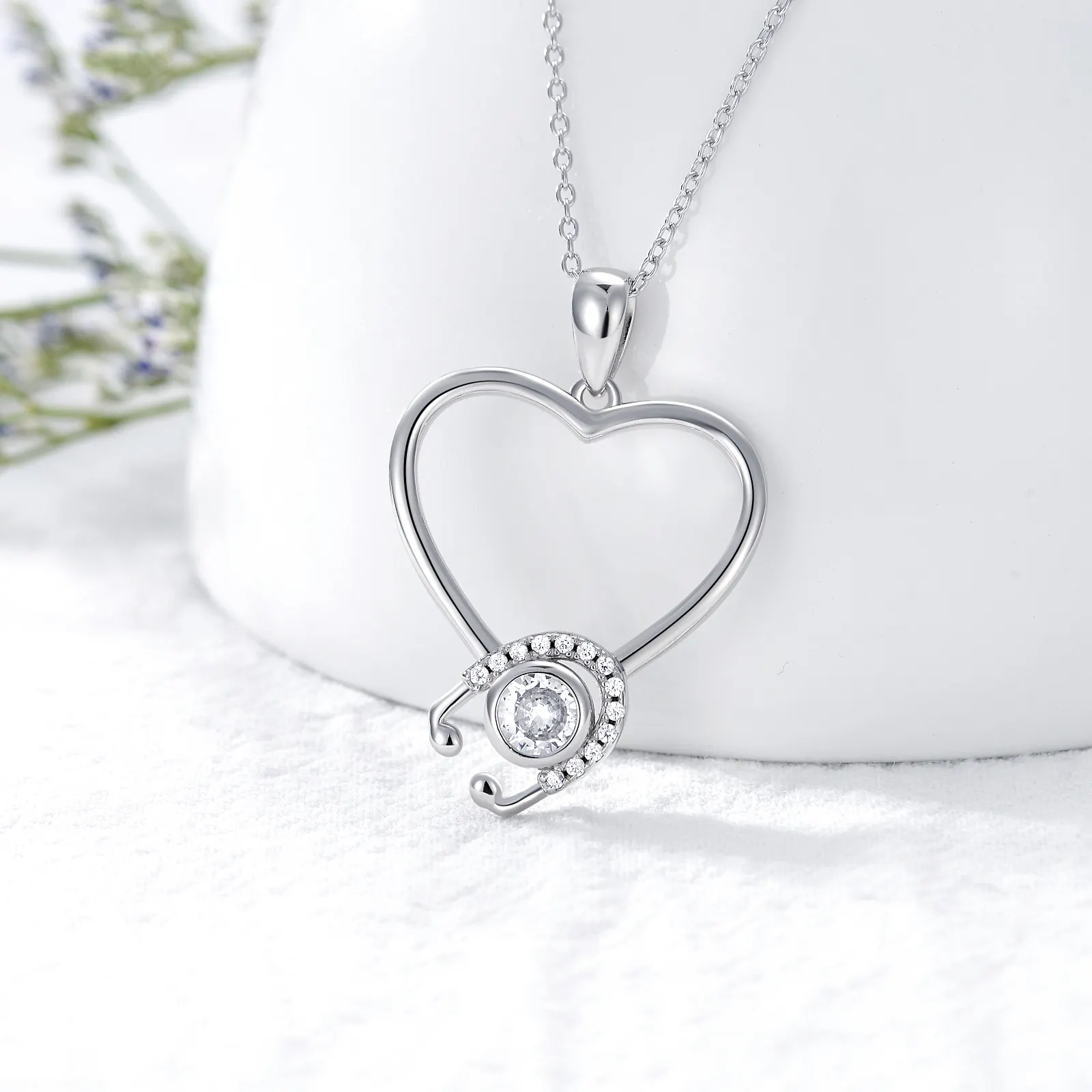 Collier pendentif stéthoscope coeur infirmière en argent sterling avec pierre de naissance bijoux d'allaitement cadeaux pour les femmes infirmière étudiant en médecine