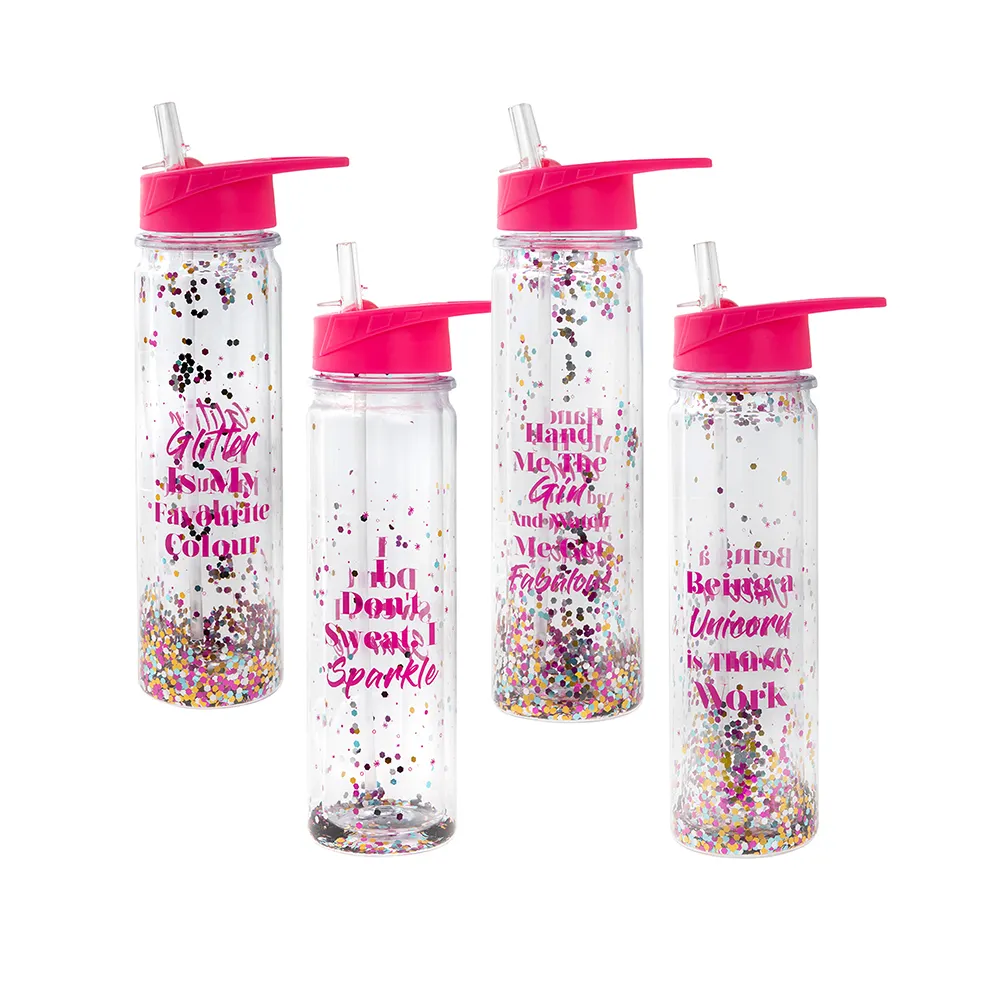 20oz Insulated Plastic Drinking Water Bottle with Straw And Glitter