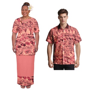 Ensemble de vêtements de couple au design tendance : Chemises classiques <span class=keywords><strong>pour</strong></span> hommes et Puletasi élégant <span class=keywords><strong>pour</strong></span> femmes, ensemble 2 pièces, tenue de couple polynésienne. - Product Image 1