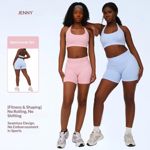 Ensemble <span class=keywords><strong>de</strong></span> sport d'<span class=keywords><strong>été</strong></span> en nylon pour femme Jenny : Haut dos nu et short taille haute effet push-up pour la course, le fitness et le yoga - Product Image 2