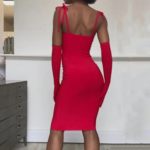 Robe longue moulante sexy de style européen et américain pour femme, col halter en V profond, dos nu, manches longues, respirante, pour club - Product Image 2