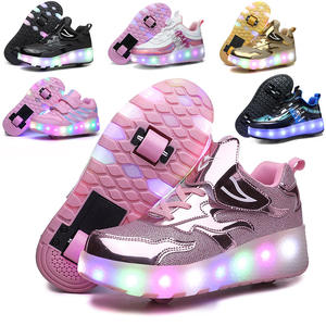 Chaussures à roulettes JIAXIN à deux roues pour enfants, chaussures à roulettes rapides pour filles, respirantes, avec lumières LED, recharge USB - Product Image 2