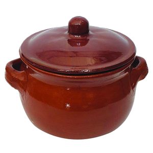 Casserole en terre cuite avec couvercle et poignées, diamètre 20 cm, pot de cuisson rond artisanal - Product Image 1