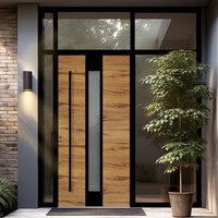 Porte d'entrée extérieure moderne de luxe pour villa résidentielle, grande, à double vitrage, avec cadre en aluminium et en bois