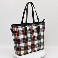 Sac fourre-tout à carreaux personnalisé pour femmes, OEM ODM, grande capacité, sac à bandoulière zippé, en tissu tartan, marque privée, sac tendance