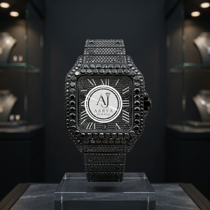 Montre de luxe à quartz avec chiffres romains noirs, cadran carré 20 mm, mouvement Miyota, bracelet en pierres précieuses, style bijou statement - Product Image 1