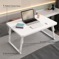 Bureau de lit pliable, table réglable pour ordinateur portable, support portable pour ordinateur portable pour la maison, le bureau et les études, avec réglage de la hauteur, blanc nacré