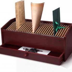 Wooden Desktop <b>File</b> Organizer With Drawer Office Letter Sorting Box Solid Wood <b>Storage</b> Rectangle Retro Color - Product Image 1