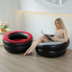 Modern Eco PVC <b>Inflatable</b> Flocking Couch Lounger <b>Sofa</b> Chair for Indoor Living Room Outdoor Camping Party Picnic Travel - Product Image 3