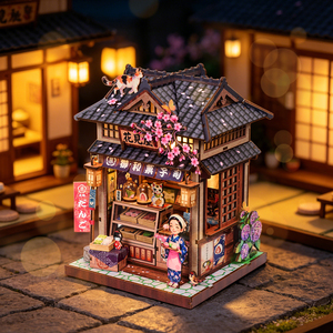 Kit DIY Sakura Hanami House : Miniature de maison japonaise <span class=keywords><strong>en</strong></span> 3D <span class=keywords><strong>avec</strong></span> éclairage LED pour décoration d'étagère - Product Image 3
