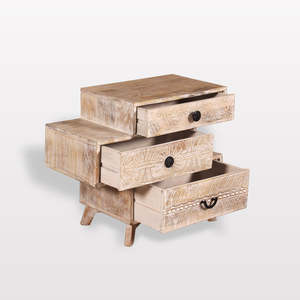 Elegante Cómoda de Madera Acanalada con 3 Cajones, Gabinete Compacto de Almacenamiento para Dormitorio, Sala de Estar o Comedor - Product Image 5