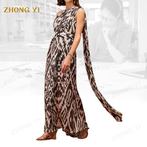 Fábrica de ropa al por mayor Irregularidad personalizada Un hombro Reunión anual Banquete de noche Gasa Maxi Vestido elegante - Product Image 1