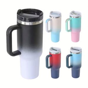 Gobelet isotherme promotionnel personnalisé en acier inoxydable de 40 oz à double paroi avec paille et poignée – Idéal comme cadeau - Product Image 1