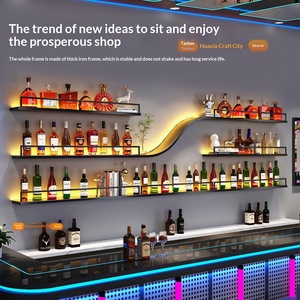 Estante de Pared para Botellas de <span class=keywords><strong>Vino</strong></span>, Mueble de Pared para Cerveza, Estante de Exhibición Iluminado de <span class=keywords><strong>Hierro</strong></span> Forjado, Estante Creativo para Restaurante - Product Image 2