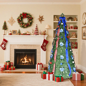 Arbre de Noël en ruban bleu tissé transfrontalier, extensible et pliable, décoration de fête festive, sur pied - Product Image 5