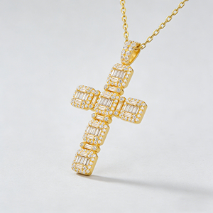 Collar Clásico de Compromiso con Colgante de Cruz y Diamante CVD Cultivado en Laboratorio, Chapado en Oro de 10K/14K/18K sobre Plata Personalizada, Cadena para Suéter, Regalo VS - Product Image 2