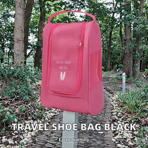 Sac de rangement pour chaussures de voyage, portable, durable, réutilisable, écologique, en polyester imperméable, avec fermeture éclair et cordon de serrage, noir, pour hommes - Product Image 2