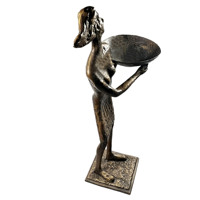 Statue de femme moderne en aluminium, faite à la main, tenant un bol, figurine, sculptures, art, décoration de table, décoration de sol, plateau, ornement, cadeau