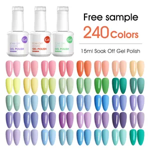 Gel vegano orgánico sin Hema en 240 colores, 15 ml, venta al por mayor, suministros para uñas, logotipo personalizado, esmalte de Gel sin Hema UV para uñas