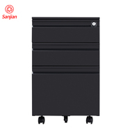Archivador Metálico Móvil con Ruedas, 3 Cajones con Cerradura, Unidad de Almacenamiento para Oficina, Archivador Rodante de Metal con 3 Cajones
