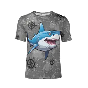 상어 디자인 남성용 티셔츠 반팔 라운드 넥 폴리에스터 속건 티셔츠 Dropshipping 편안한 부드러운 의류