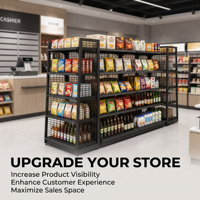 Étagère de présentation double face en treillis métallique pour supermarché, magasin de proximité, îlot central